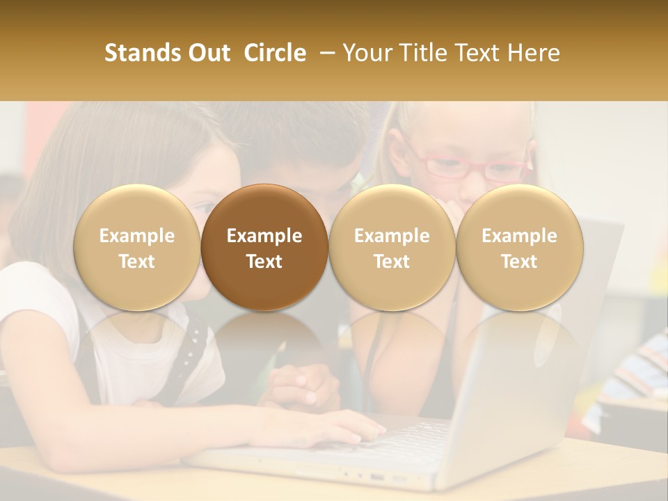 A Group Of Children Looking At A Laptop PowerPoint Template