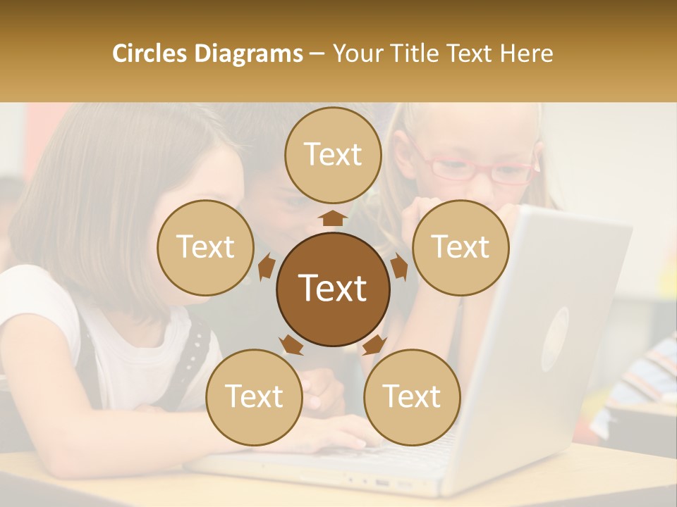 A Group Of Children Looking At A Laptop PowerPoint Template