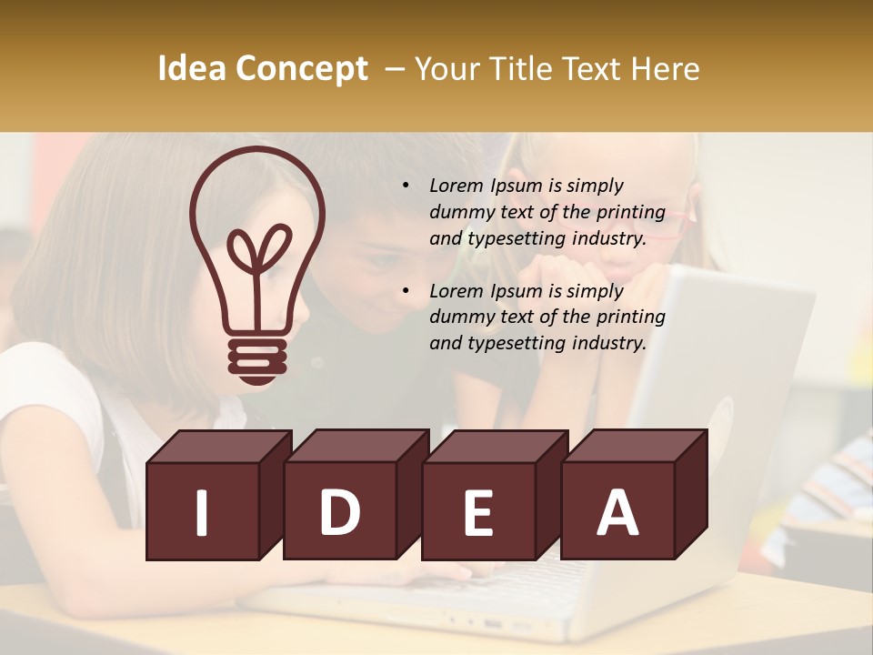 A Group Of Children Looking At A Laptop PowerPoint Template