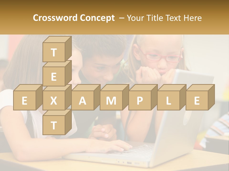 A Group Of Children Looking At A Laptop PowerPoint Template