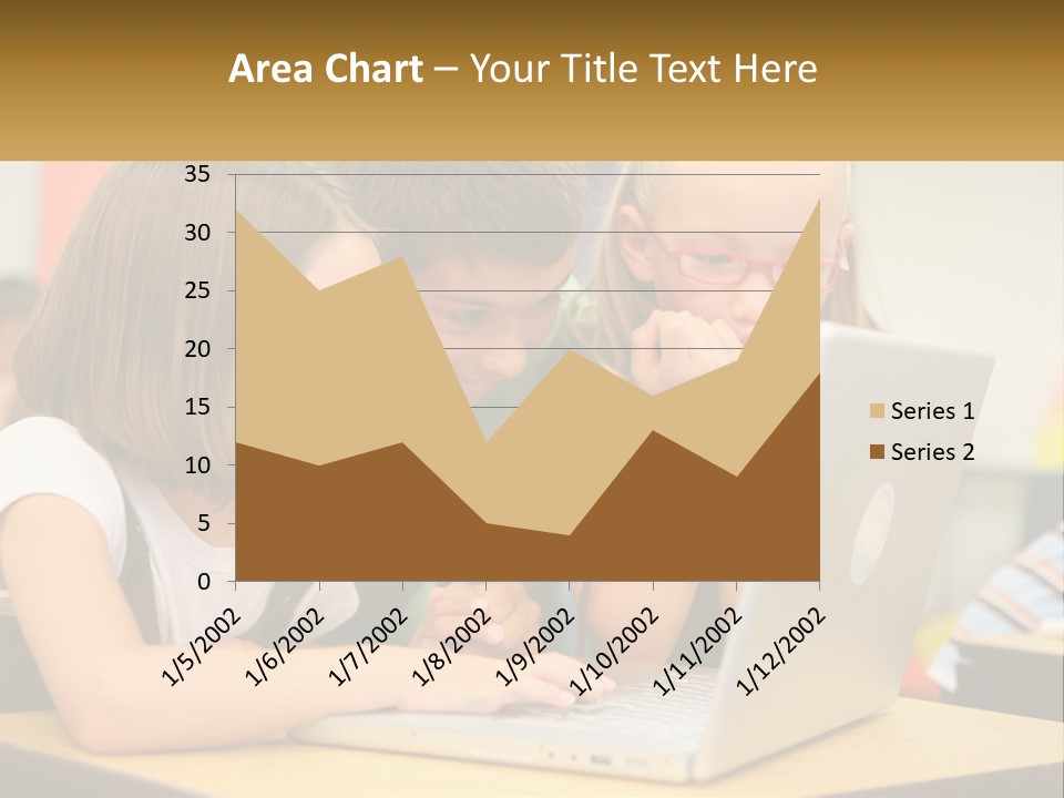 A Group Of Children Looking At A Laptop PowerPoint Template
