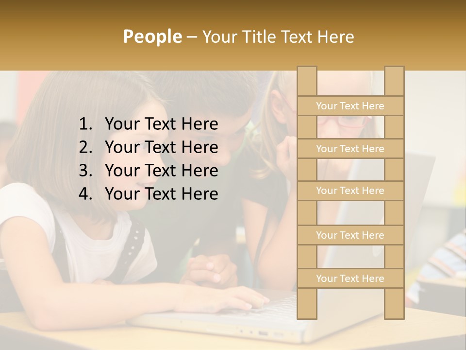 A Group Of Children Looking At A Laptop PowerPoint Template