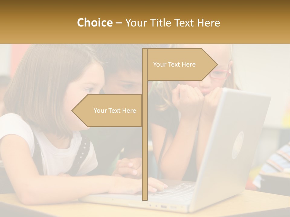 A Group Of Children Looking At A Laptop PowerPoint Template
