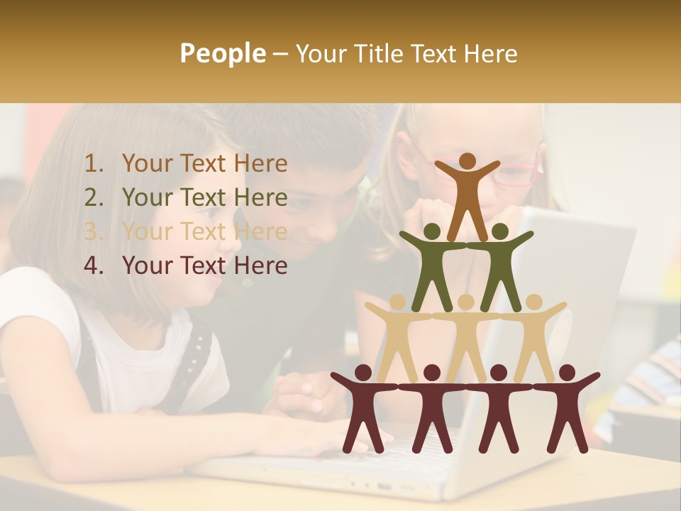 A Group Of Children Looking At A Laptop PowerPoint Template