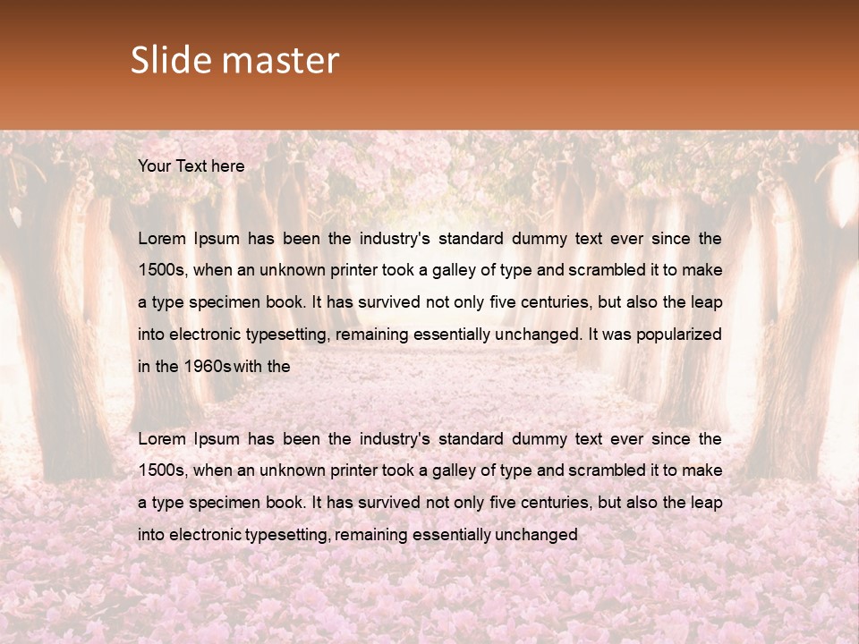 A Beautiful Pink Flowered Path With Trees In The Background PowerPoint Template