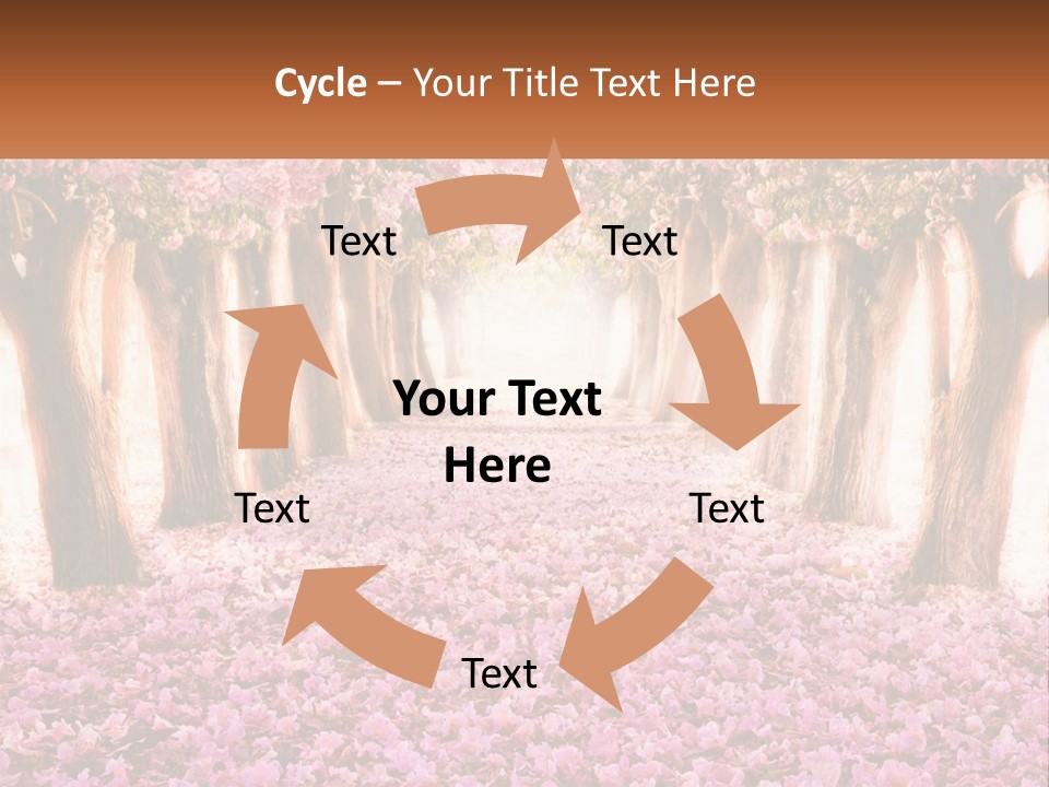 A Beautiful Pink Flowered Path With Trees In The Background PowerPoint Template