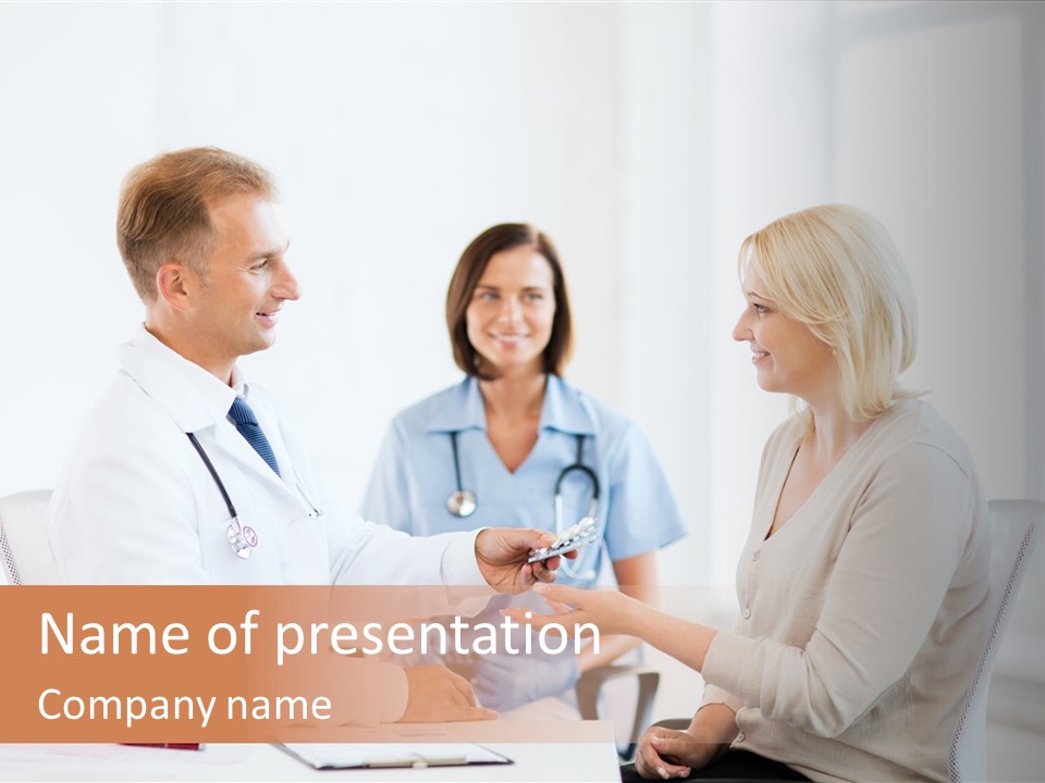 A Doctor Presenting Something To A Woman In A Meeting Room PowerPoint Template