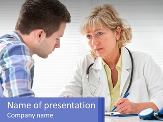 A Doctor Writing On A Clipboard Next To A Patient PowerPoint Template