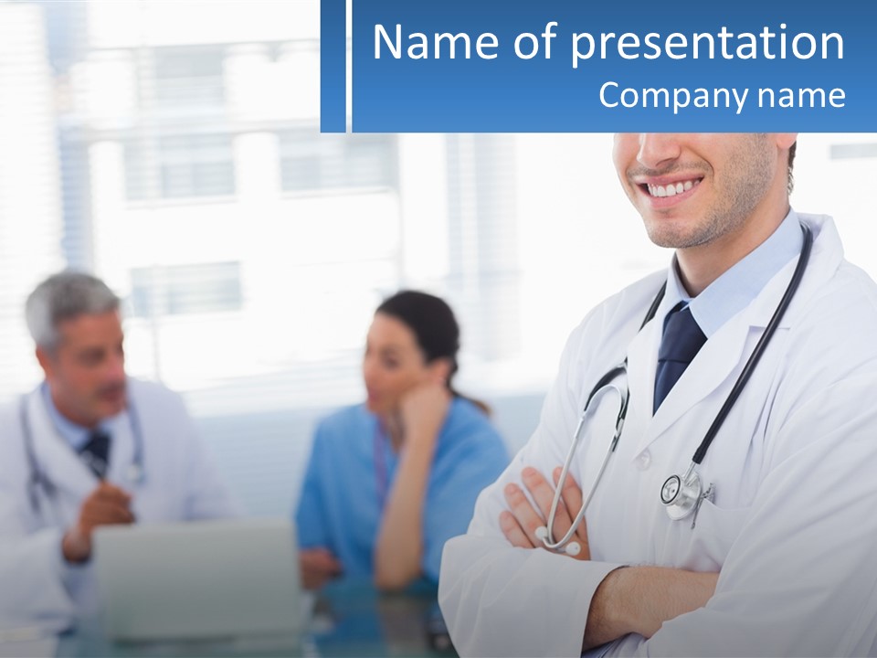 A Doctor Standing In Front Of A Laptop Computer PowerPoint Template