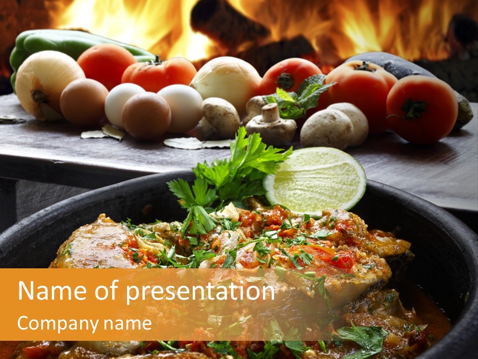 A Plate Of Food With A Fire In The Background PowerPoint Template