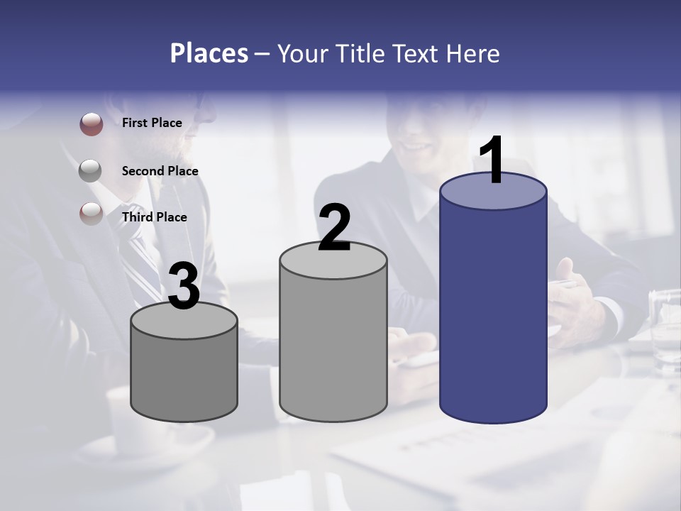 Two Men In Business Suits Sitting At A Table PowerPoint Template