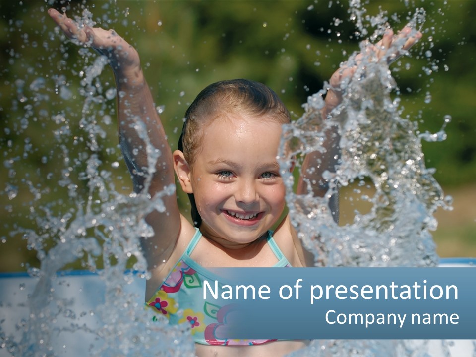 A Young Girl Splashing Water In A Pool PowerPoint Template