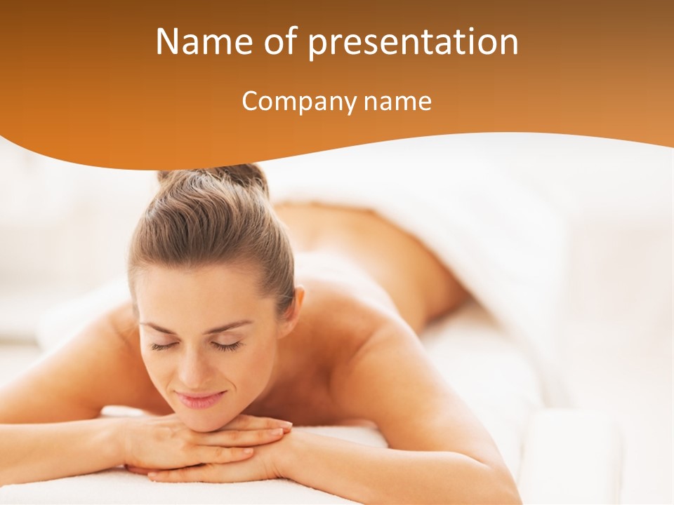 A Woman Laying On A Bed With Her Hands On Her Chest PowerPoint Template