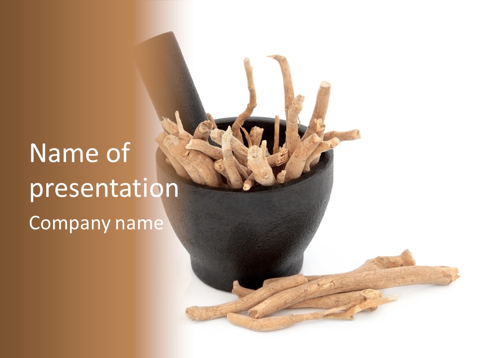 A Mortar And Sticks In A Black Bowl On A White Background PowerPoint Template