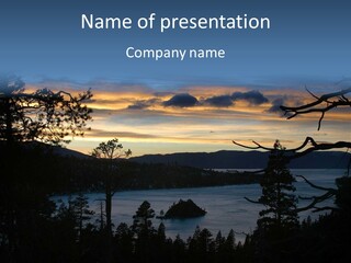 A Beautiful Sunset Over A Lake With Trees In The Foreground PowerPoint Template