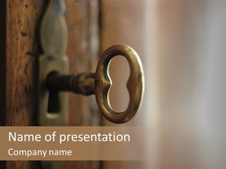 A Key On A Wooden Door With A Name Of Presentation PowerPoint Template