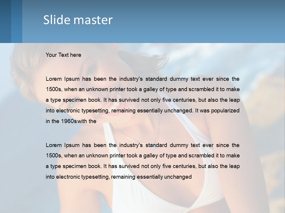 A Beautiful Woman In A White Bikini Posing For A Picture PowerPoint Template