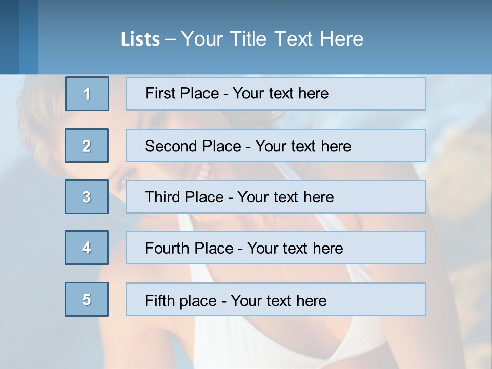 A Beautiful Woman In A White Bikini Posing For A Picture PowerPoint Template