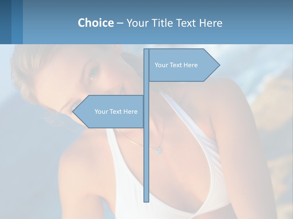 A Beautiful Woman In A White Bikini Posing For A Picture PowerPoint Template