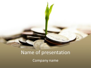 A Plant Sprouting Out Of A Pile Of Coins PowerPoint Template