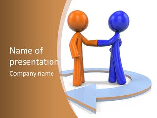 Two Orange And Blue People Shaking Hands Powerpoint Template PowerPoint Template