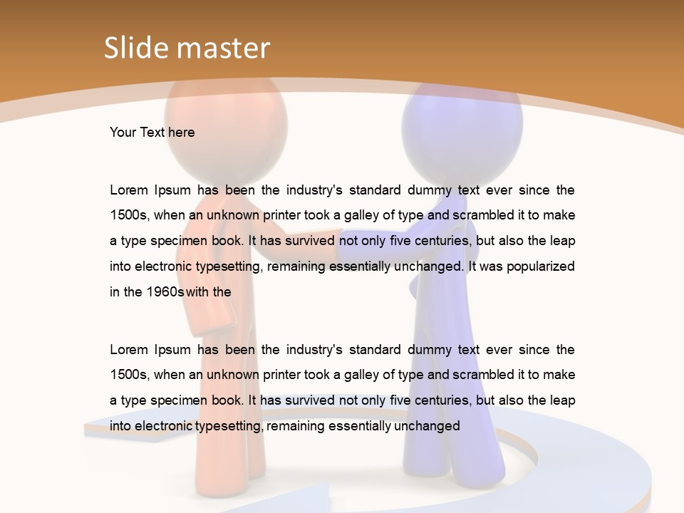 Two Orange And Blue People Shaking Hands Powerpoint Template PowerPoint Template