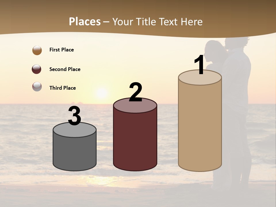 Two People Standing On A Beach At Sunset PowerPoint Template