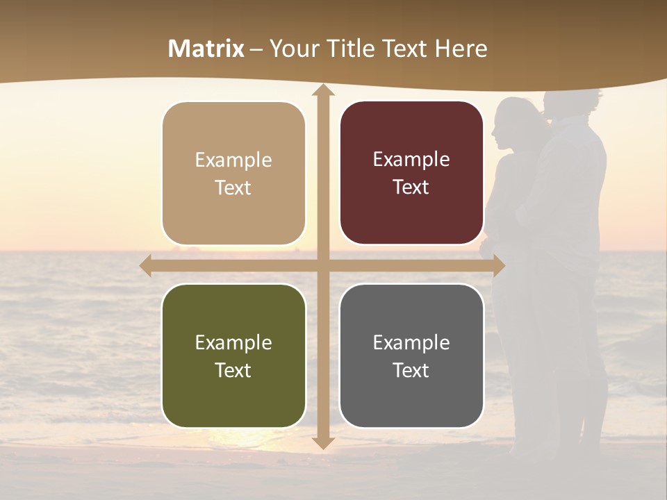 Two People Standing On A Beach At Sunset PowerPoint Template