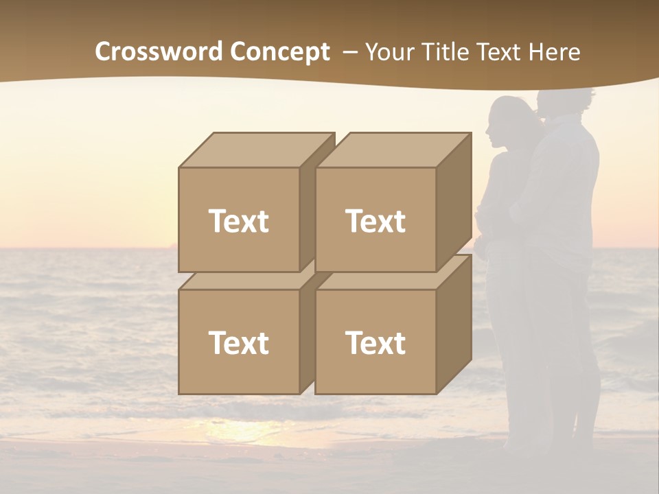 Two People Standing On A Beach At Sunset PowerPoint Template