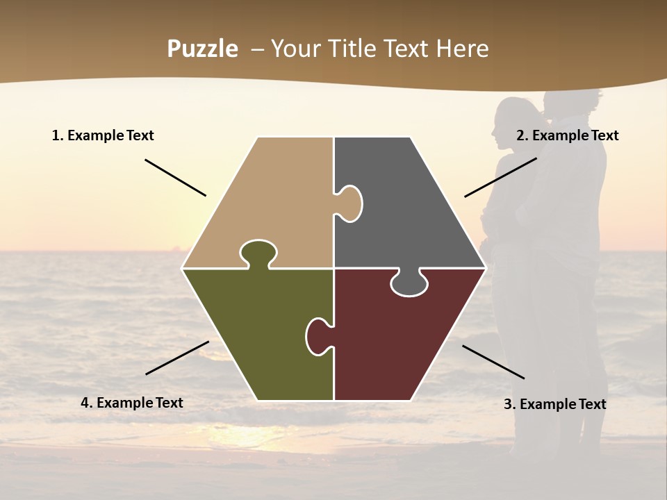 Two People Standing On A Beach At Sunset PowerPoint Template