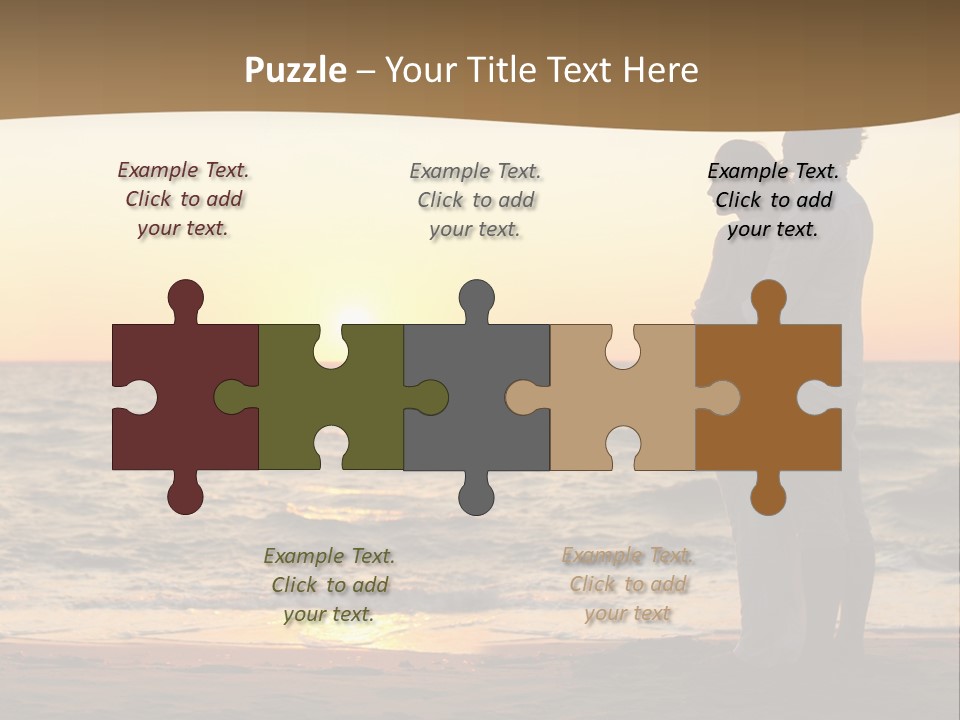 Two People Standing On A Beach At Sunset PowerPoint Template