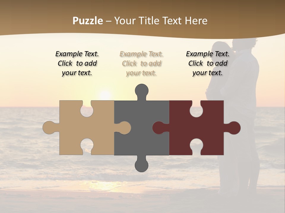 Two People Standing On A Beach At Sunset PowerPoint Template