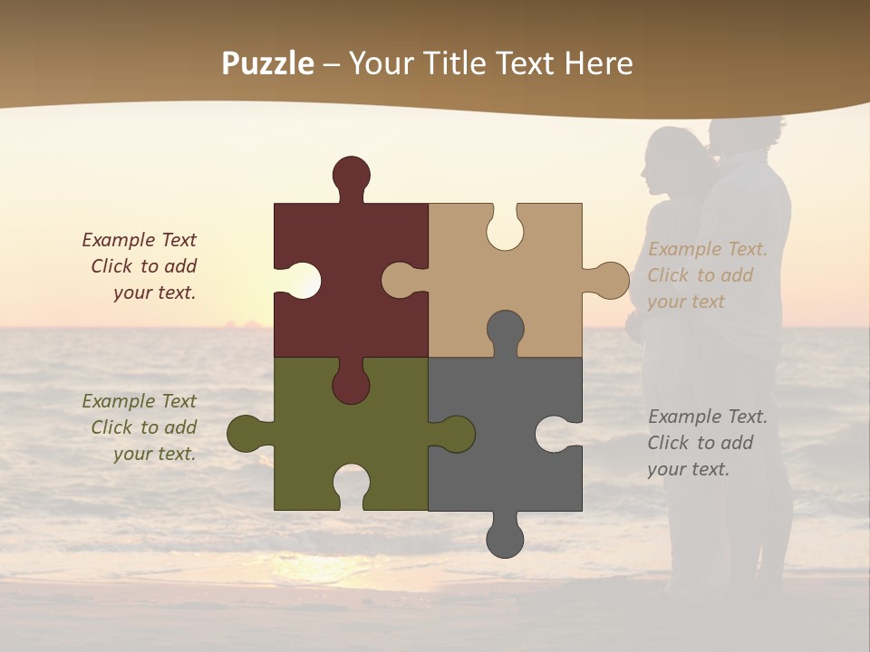 Two People Standing On A Beach At Sunset PowerPoint Template