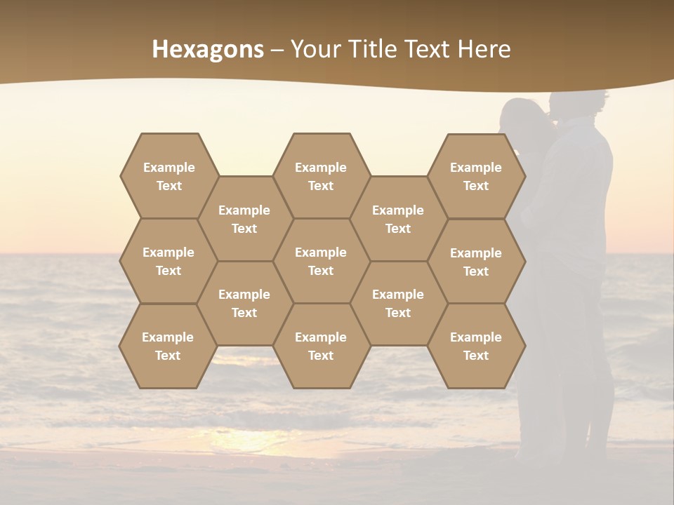 Two People Standing On A Beach At Sunset PowerPoint Template