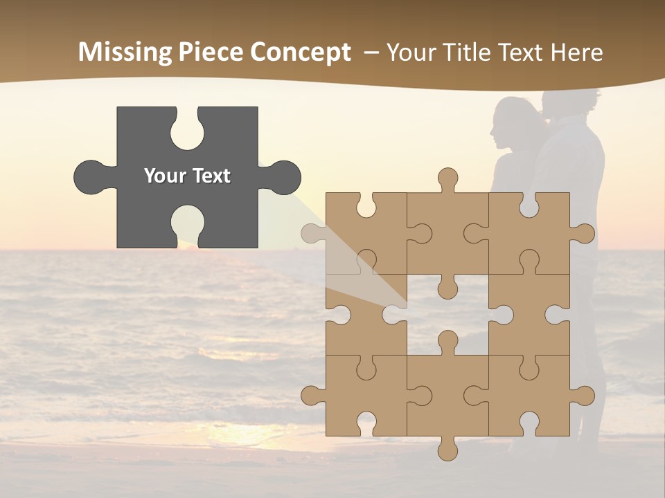 Two People Standing On A Beach At Sunset PowerPoint Template