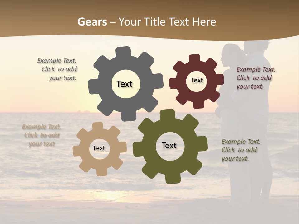 Two People Standing On A Beach At Sunset PowerPoint Template