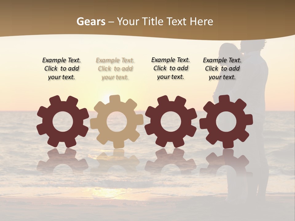 Two People Standing On A Beach At Sunset PowerPoint Template