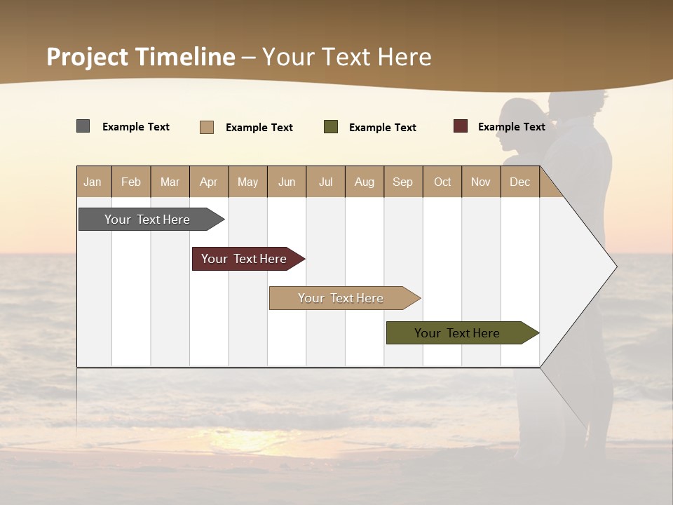 Two People Standing On A Beach At Sunset PowerPoint Template