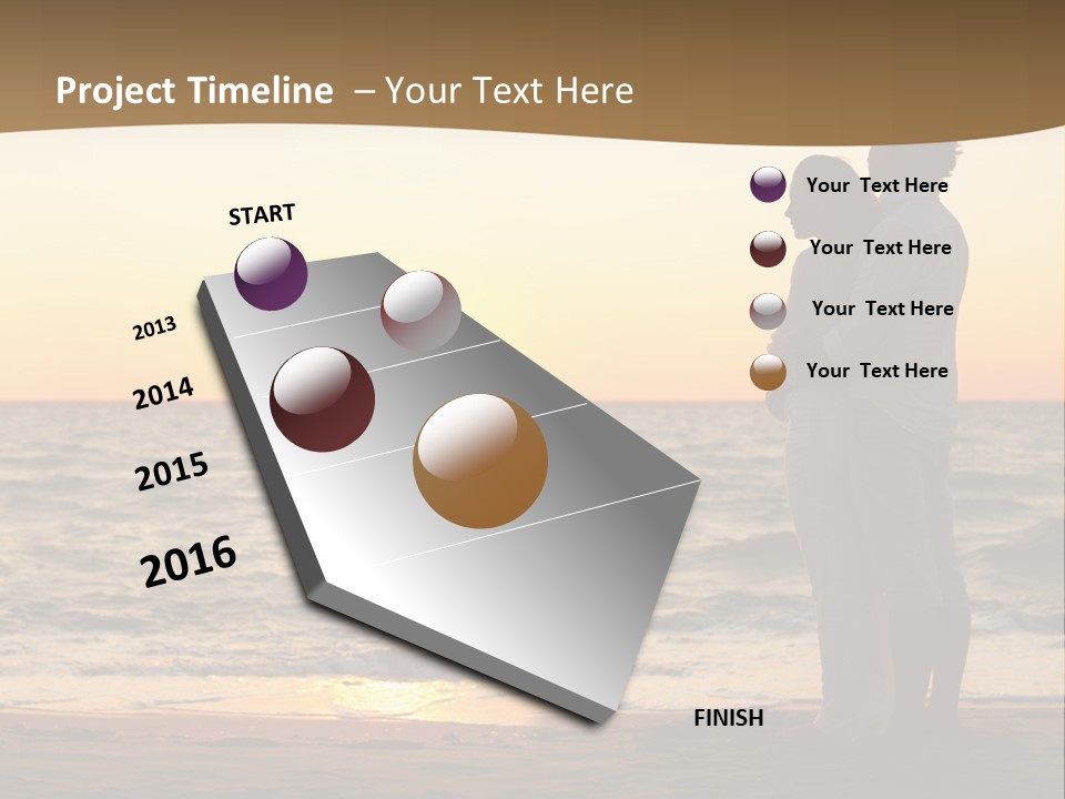 Two People Standing On A Beach At Sunset PowerPoint Template