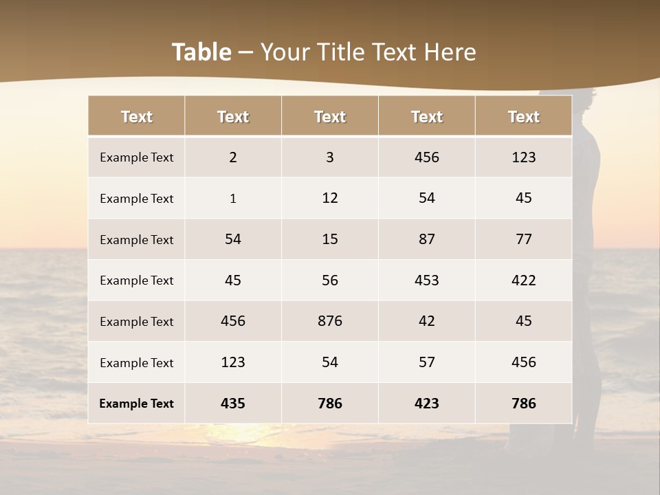 Two People Standing On A Beach At Sunset PowerPoint Template