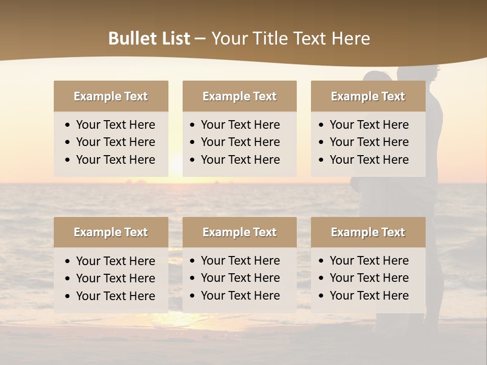 Two People Standing On A Beach At Sunset PowerPoint Template