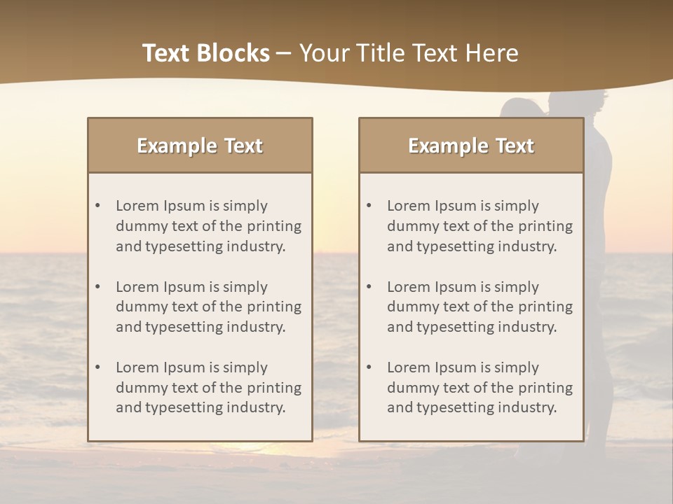Two People Standing On A Beach At Sunset PowerPoint Template