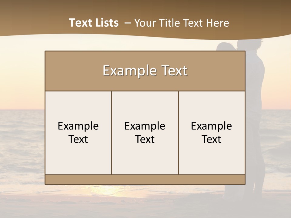 Two People Standing On A Beach At Sunset PowerPoint Template
