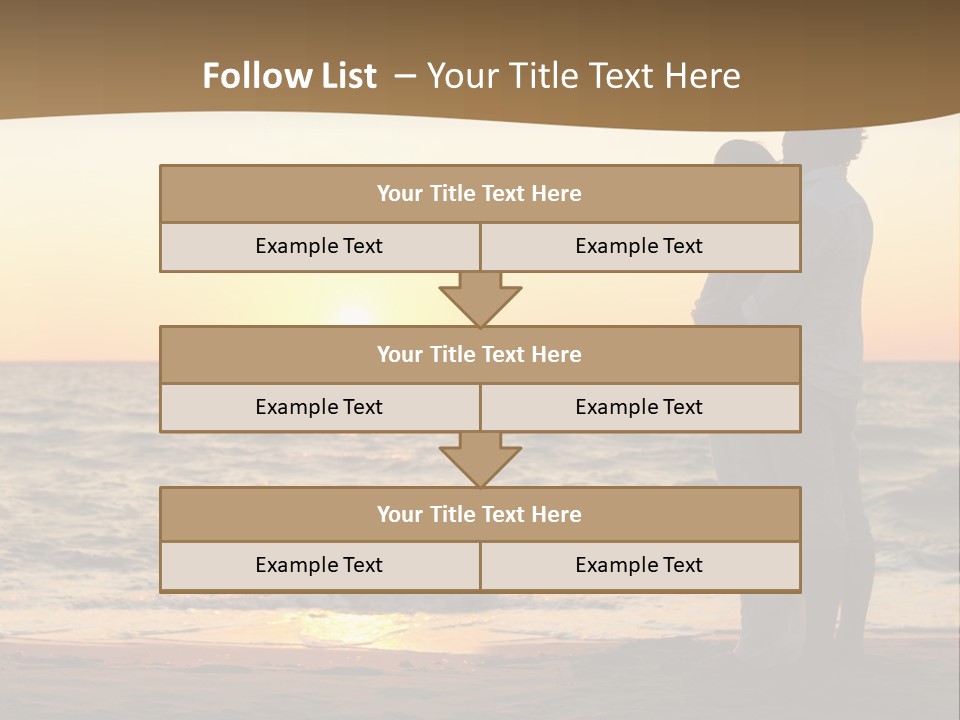 Two People Standing On A Beach At Sunset PowerPoint Template