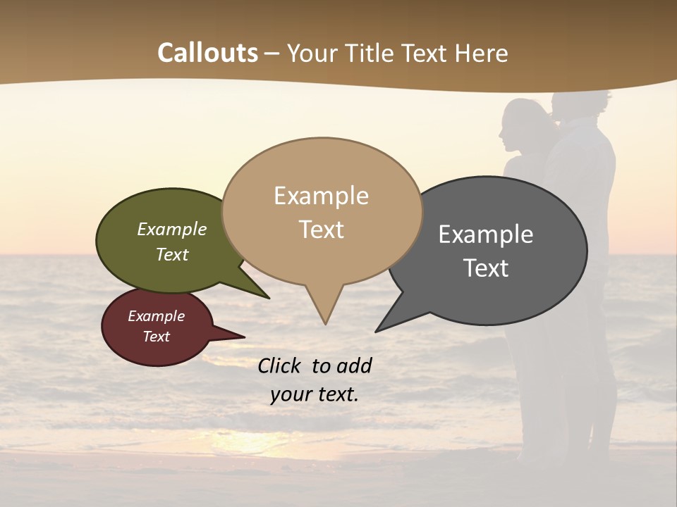 Two People Standing On A Beach At Sunset PowerPoint Template