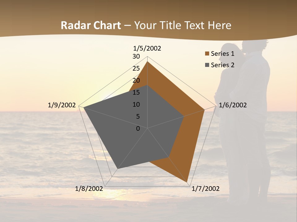 Two People Standing On A Beach At Sunset PowerPoint Template