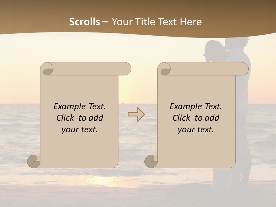 Two People Standing On A Beach At Sunset PowerPoint Template