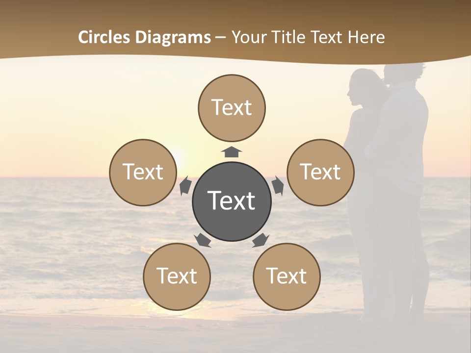 Two People Standing On A Beach At Sunset PowerPoint Template