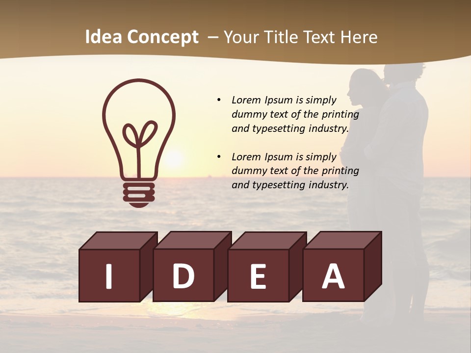 Two People Standing On A Beach At Sunset PowerPoint Template