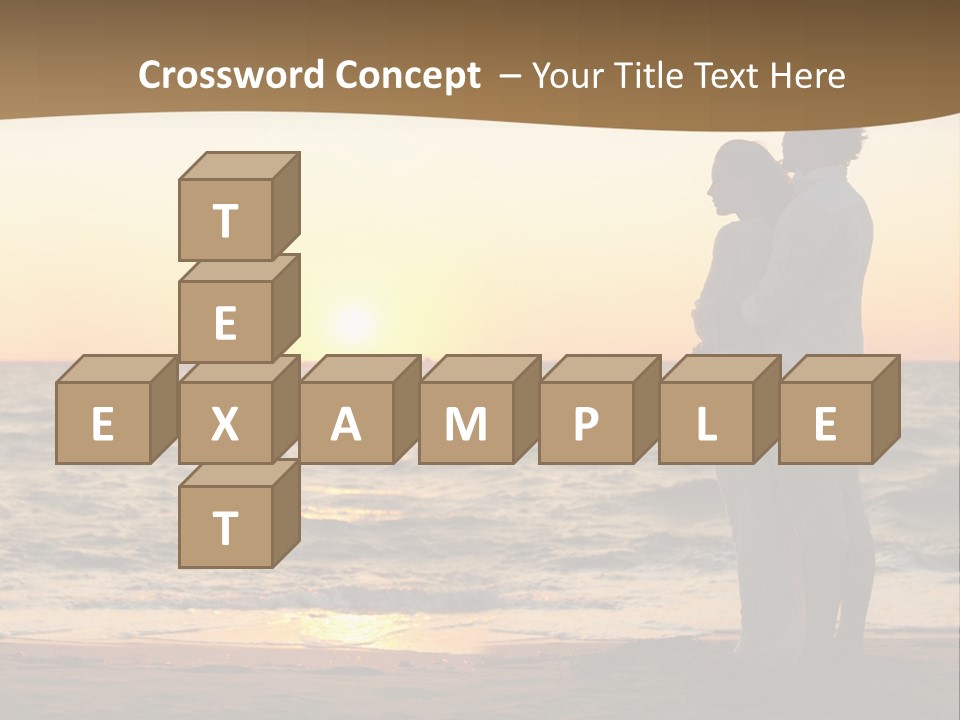 Two People Standing On A Beach At Sunset PowerPoint Template